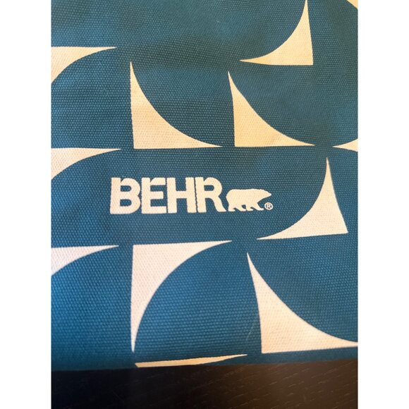 Behr Blue & White Geometric Canvas Tote Bag With Handles - Picture 2 of 4
